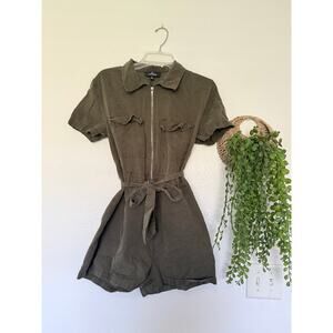 Lulus Breaking the Rules Olive Green Zip - Front Utility Romper Size L